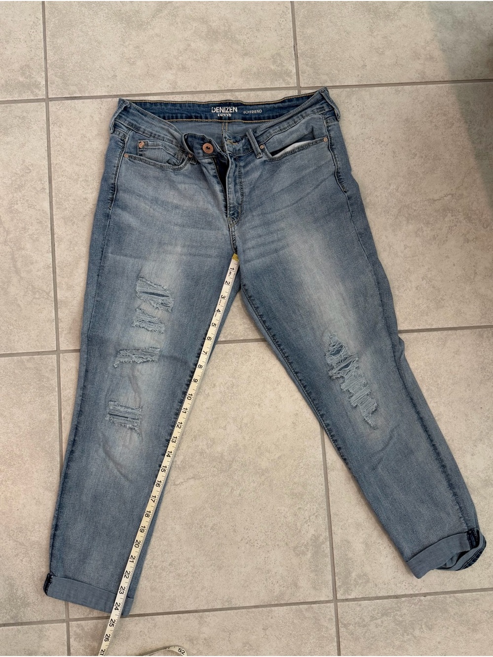 Women's Denizen by Levi’s Light Blue Distressed Cuffed Boyfriend Jeans
